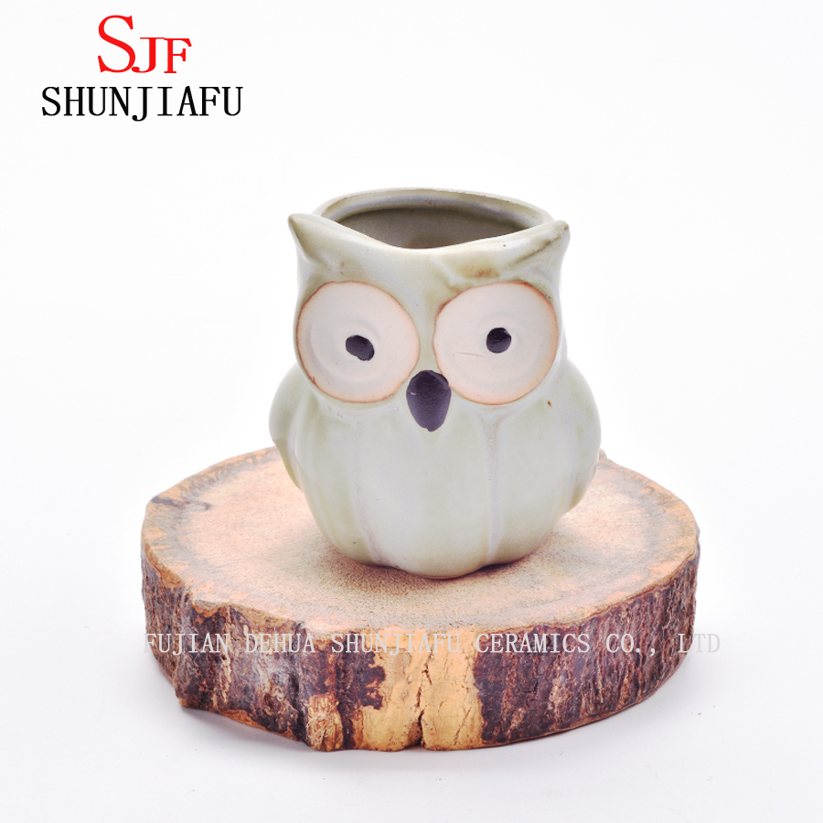 Ceramic Cartoon Owl Planter Porcelain Animal Flowerpot / E
