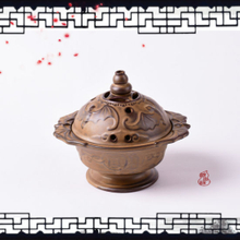 Wufu Accumulate Riches Collectable Tibetan Lotus Incense Burner Chinese Bronze Censer Craft Home Decor