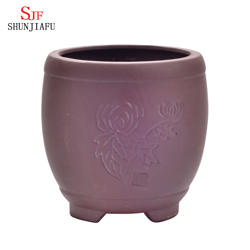 Purper Sand Round Fleshpots with Floral Patterns Succulent Planters Garden/Ceramic Small Plant Pots