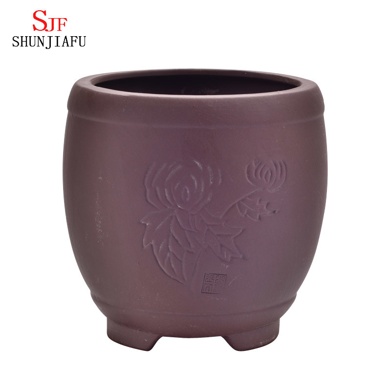 Purper Sand Round Fleshpots with Floral Patterns Succulent Planters Garden/Ceramic Small Plant Pots