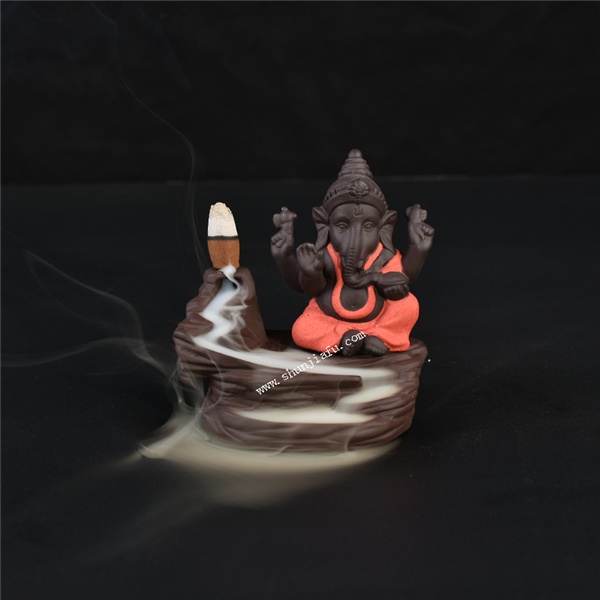 Yellow Ceramic Ganesha Incense Burner Smoke