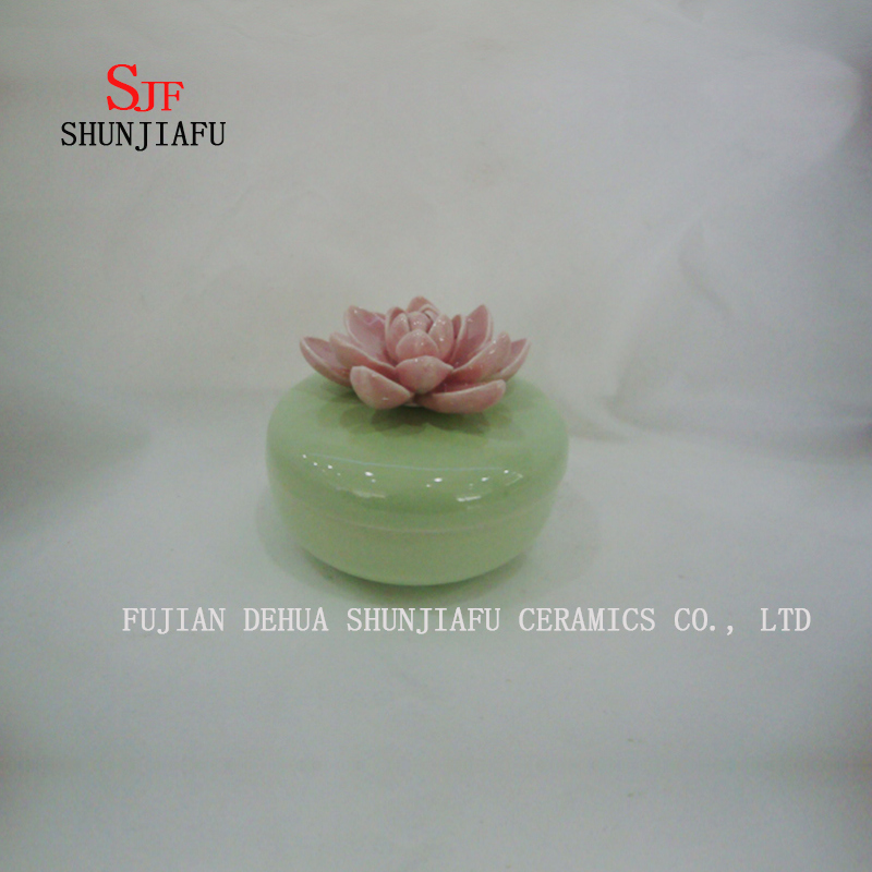 Ceramic Jewelry Box with Blue Rose Flower Lid