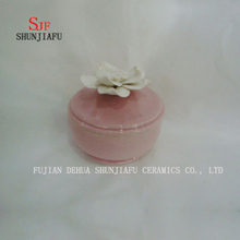 Pink Ceramic Jewelry Box with White Rose Flower Lid