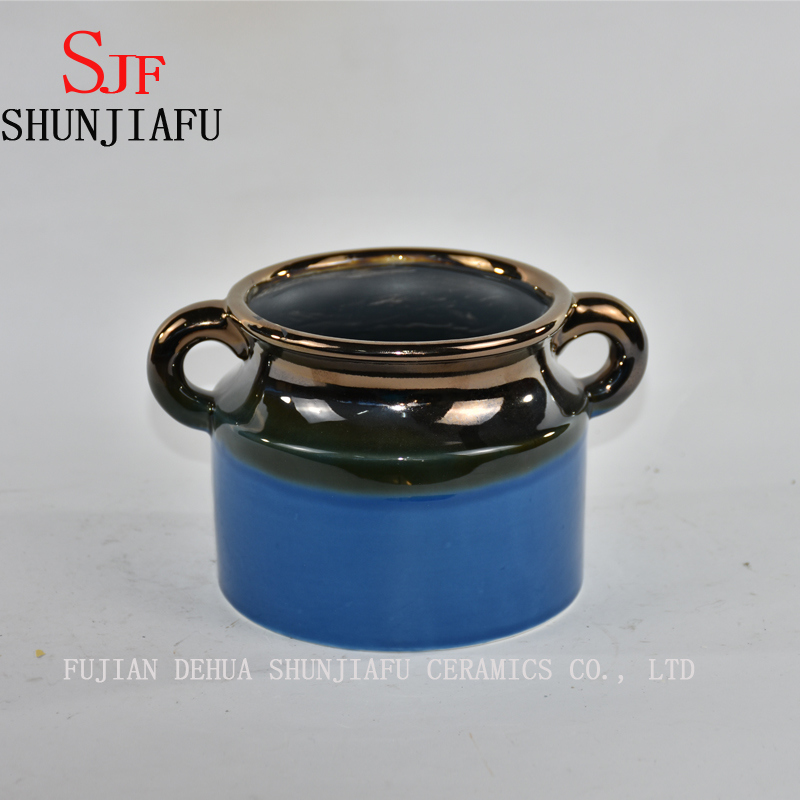 Ceramic Flower Vase for Home Decoration Glazed Water Finish (Blue)