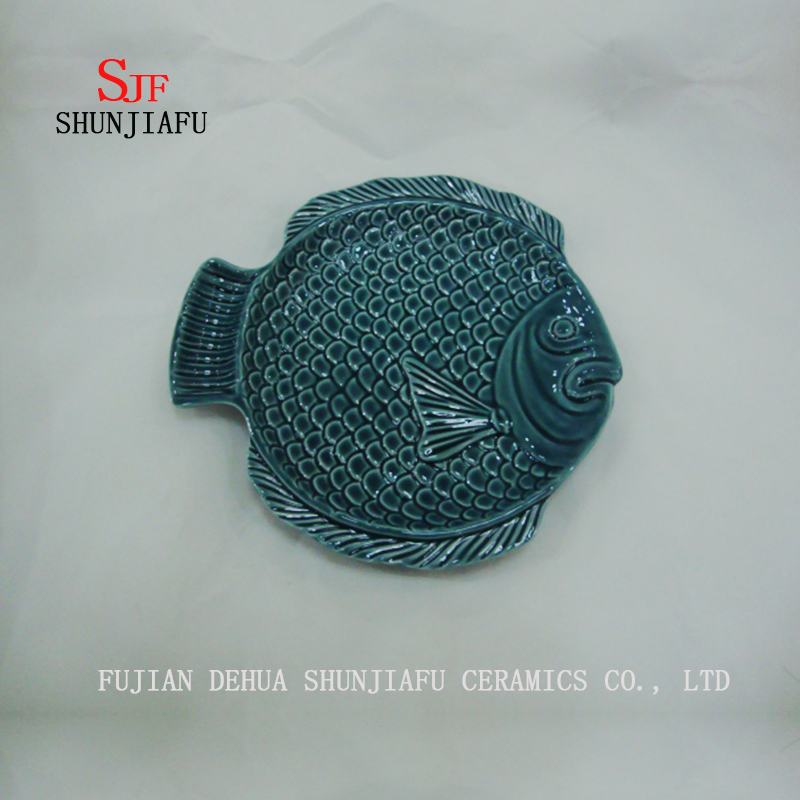 Ceramic Fish Platter Multi-Purpose Glaze Sauce Vinegar Tableware Dinner Plates-Ocean Series