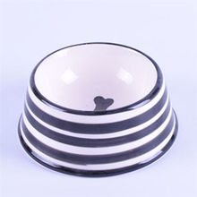  White Glaze Printed Black Circle Picture Bowl Bowl Bottom Printed Bone Ceramic Pet Feeder Ceramic Dog Bowl