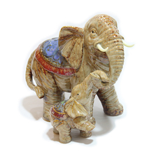 Ceramic Elephant Animal Ornament Colourful Elephant Pulls Baby Elephant