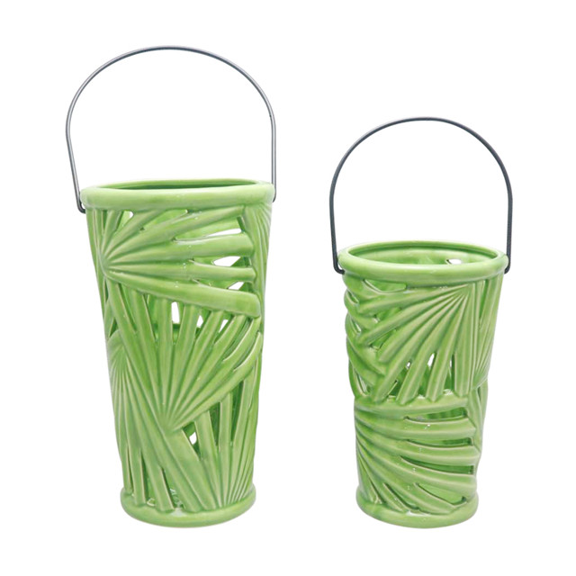 Ceramic Green Basket Style Hurricane Lamp