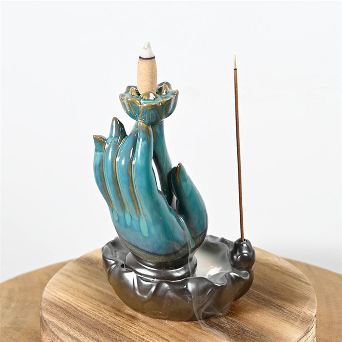 Ceramic Buddha Backflow Incense Burner New Style Glaze Blue 