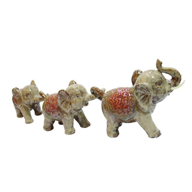 Ceramic Animal Elephant Home Decoration Furnishing Elephant with two little elephants Ceramic Statue elephant