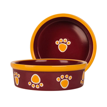  Coffee Color Round Edge Bowl Bottom Printing Dog Footprints Image Ceramic Dog Bowl Ceramic Pet Feeder