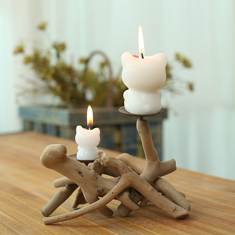 Driftwood Tealight 2 Candle Tray Centerpiece with 2 Glass Containers by Artisan Living