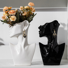 Wholesale Modern Ceramic Face Vase Bust Statue for Home Decor, OEM Custom Porcelain Human Head Flower Pots Jewelry Display Holder