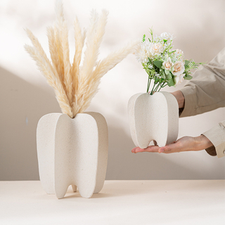 Modern Geometric Ceramic Vase Matte Sandy Texture Abstract Flower Pot for Nordic Home Decor Wholesale Modernist Stoneware Art Craft
