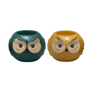 Wholesale Ceramic Owl Candle Holder Set 3D Animal Tea Light Stand Glazed Porcelain Owl Votive Holder Home Decor