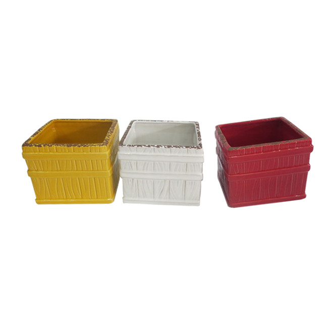 Ceramic red yellow and white square flowerpots