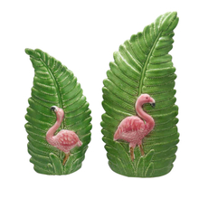 Green Ceramic Leaf Vase Embossed Pink Flamingo Vase