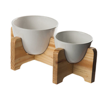 Creative Wooden Frame Pet Bowl Size Double Wrist Pet Bowl Ceramic Dog Bowl 