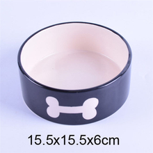 Black Glazed Printed White Bone Ceramic Pet Feeder Ceramic Dog Bowl