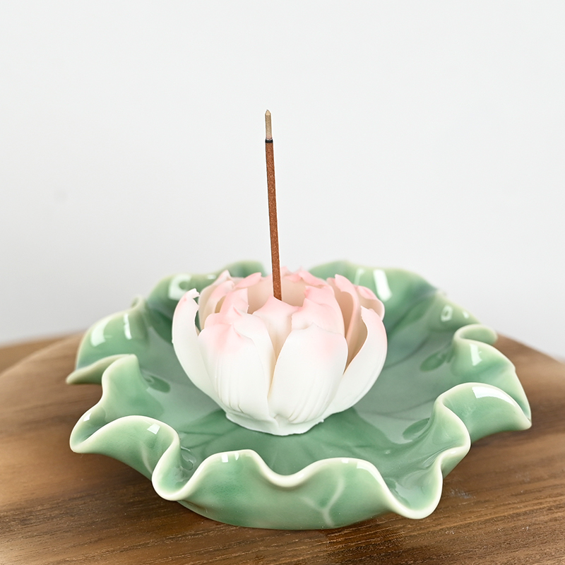 Ceramic Lotus Plate with Ceramic Flower Ceramic Stick Incense Burner