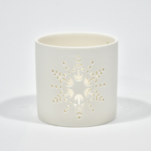 White porcelain circular Hollow out snowflake style Ceramic Hollow out pattern candle holder