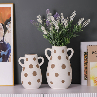 Ceramic vase with two ears Gold dot pattern Ceramic face design vase, flower arrangement container Home Furnishing decoration