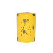Hollowed Out Christmas Snowman Yellow Glaze Ceramic Candles Lanterns