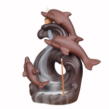 Marine Animal Statue Products Ceramic Dolphins Backflow Incense Burner