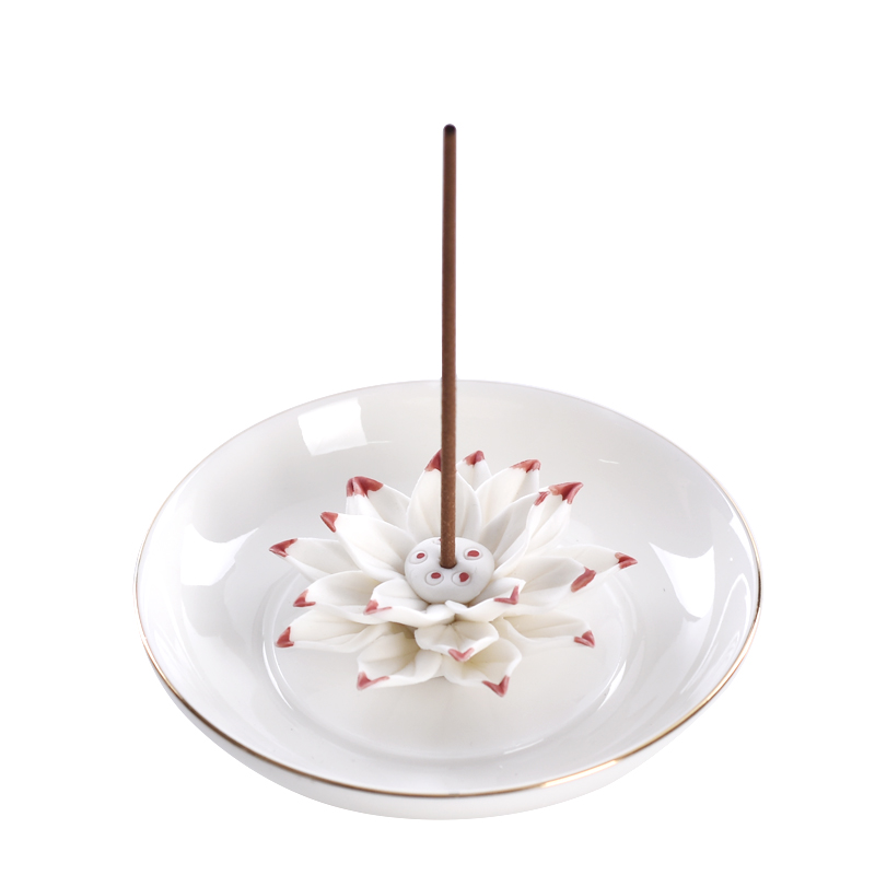 Line Incense Burner Ceramic Sculpture Ceramic Flower With Round Dish Stick Incense Holders