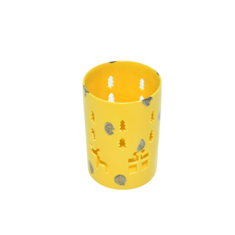 Hollowed Out Deer Shoes Snow Yellow Glaze Ceramic Candles Lanterns