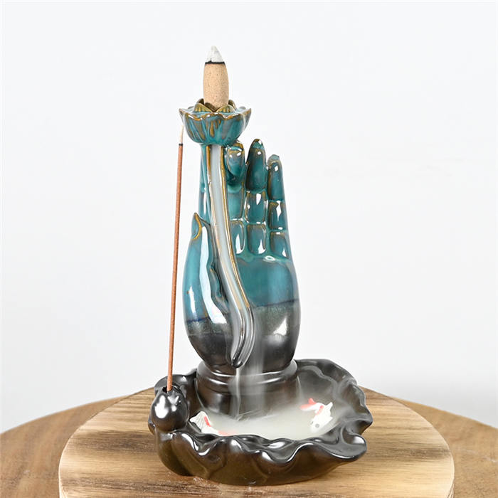 Ceramic Buddha Backflow Incense Burner New Style Glaze Blue 