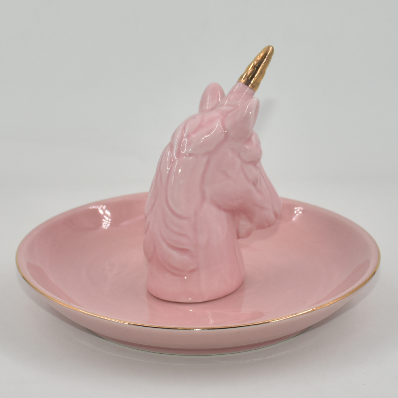 OEM Home Decor Pink Unicorn Style Design Ceramic Jewelry Tray