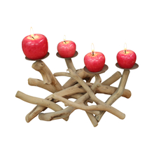 Driftwood Candle Holder with 4pcs Candle Tray Tabletop Tea Light Wooden Candle Holder