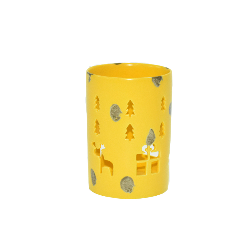 Hollowed out christmas tree Yellow glaze ceramic candles lanterns
