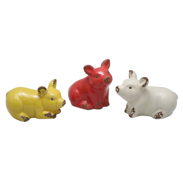 Ceramic Red Pig Yellow Pig And White Pig Ornaments