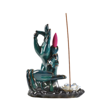 blue color With both Buddha's-hand Flower Style Backflow ceramic censer ceramic Backflow Incense burner