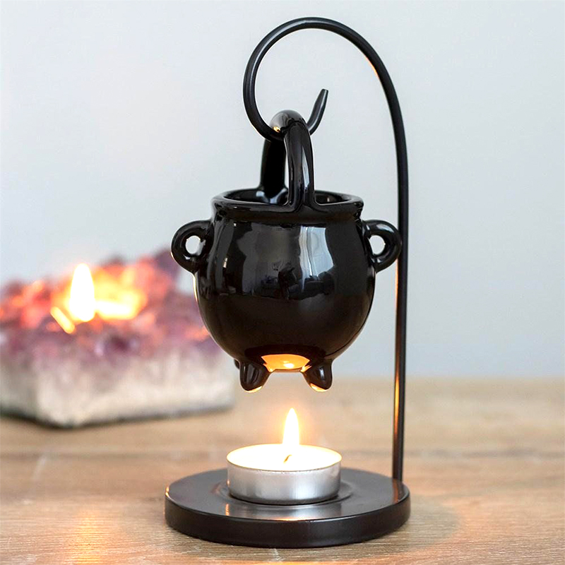 Black Hanging Cauldron Wax Burner Oil Diffuser Burner Wax Warmer Black Glazed Oil Burner