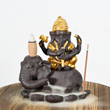 Ceramic Ganesha Play Flute Style Sits on The Elephant Waterfall Backflow Incense Cone Ceramic Backflow Incense Burner