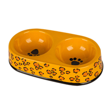 Black Circle Edge Bowl Bottom Printing Dog Footon Circular Dog Footon Yellow Ceramic Double Bowl Integration Dog Bowl Ceramic Pet Feeder