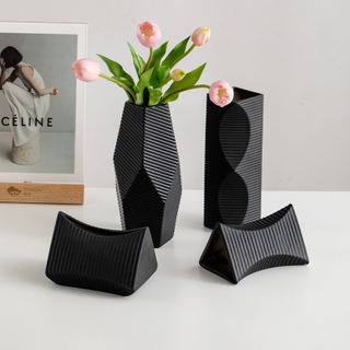 Modern Minimalist Porcelain Floor Vase - Multiple colors, glazed black, white, etc Finish for Contemporary Home Office Decor
