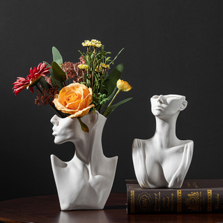 OEM Custom Goddess Bust Ceramic Flower Vase, Modern Female Bust Sculpture Planter for Hotel Office Decor