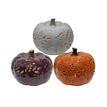 Wholesale Ceramic Pumpkin LED Lantern Set of 3 Hollow Leaf Design Autumn Harvest Thanksgiving Halloween Home Decor