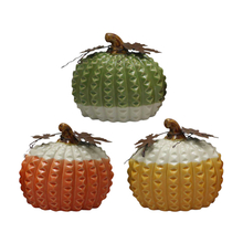 Wholesale Ceramic Pumpkin Set with Metal Leaf Autumn Harvest Thanksgiving Tabletop Decor Textured Porcelain Figurine