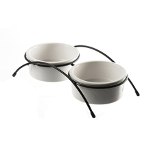 Pet supplies pet food utensils pet iron frame ceramic double bowl cat dog bowl double bowl