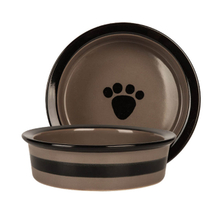 Black Circle with Footprints Printed Circular Ceramic Dog Feed Pink Ceramic Pet Feeder Dog Bowl 