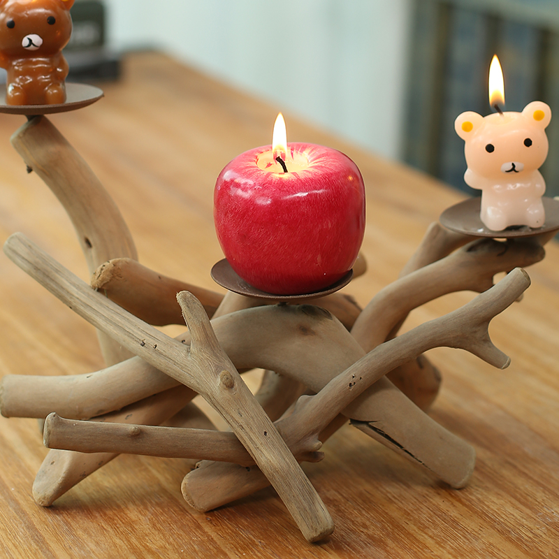 Driftwood Tealight 3 Candle Tray Centerpiece with 3 Glass Containers by Artisan Living Wooden Candle Holder