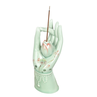 ceramic Incense Stick Holder Hand painted celadon Buddha's-hand style design 
