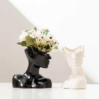 Modern Nordic Ceramic Face Vase Abstract Human Head Flower Pot Wholesale Creative Porcelain Body Bust Vase for Home Decor