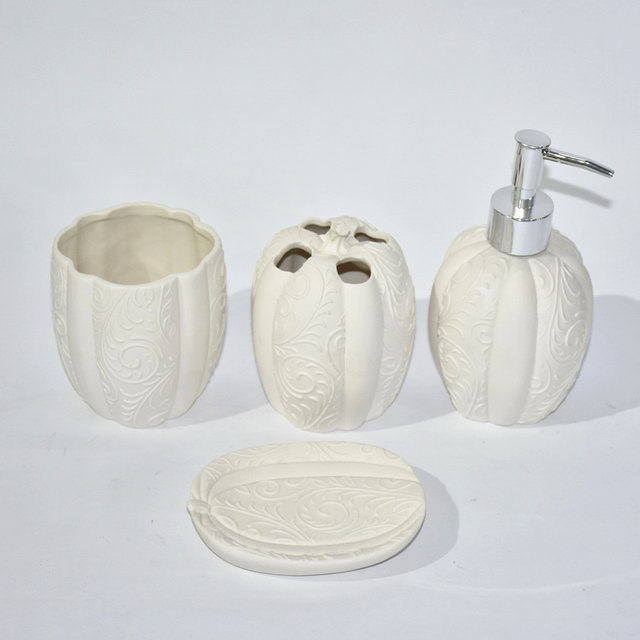 Pumpkin Design Set Five Bathroom Sanitary Bathroom Accessories Ceramic Bathroom Accessory Set 