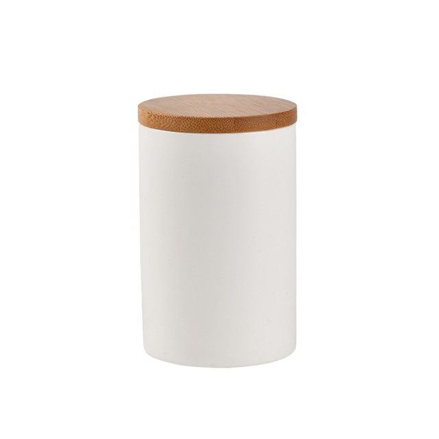 Ceramic canister storage jar tea jar container Porcelain jar and bamboo lid with bamboo lid (airtight) (Matt White, pack 2)